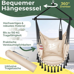 KESSER® XXL Hangstoel - 2 Kussens - Tot 150 kg - Beige