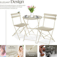 Bistroset - Tuinset 2 persoons - Tuinstoelen met tafel - Crème - Tectake®