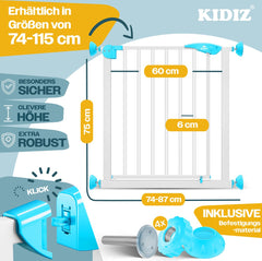 KIDIZ® Traphekje zonder boren - Veiligheidshekje - 74-87cm - Wit