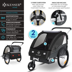 Fietskar kinderen - Fietsaanhanger - tot 40kg - Zwart