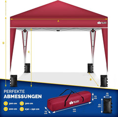 Partytent - Opvouwbaar - 3x3 m - Paviljoen - Easy up - Rood - Tillvex®