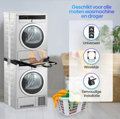 Olvy Tussenstuk Wasmachine en Droger - Stapelkit - Universeel - Uitschuifbare Werkblad - Wasrek •