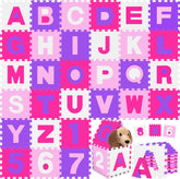 KIDIZ® 86-Delige Puzzelmat Speeltapijt Schuimmat Kindertapijt, Puzzel Cijfers en Letters Beschermende Mat - Roze