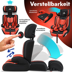Autostoel - Autostoeltje - 1-12 jaar - Rood - KIDIZ®