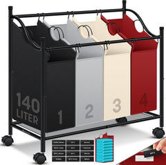 KESSER® Wasmand op Wieltjes - 4 Vakken - Wassorteerder