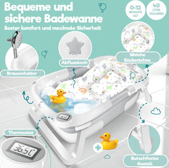 KIDIZ® Babybadje Opvouwbaar met Thermometer - 0-12 Maanden - Lichtgrijs