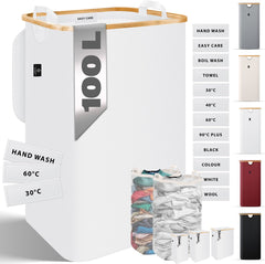 KESSER® Wasmand met Deksel - 100 Liter - Wit