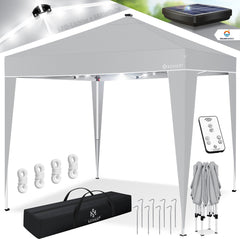 KESSER® Paviljoen 3x3m Tuinpaviljoen weerbestendig & Opvouwbaar met LED-verlichting op zonne-energie & UV-bescherming Inclusief transporttas & Afstandsbediening