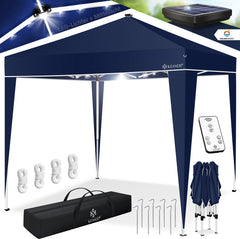 KESSER® Paviljoen 3x3m Tuinpaviljoen weerbestendig & Opvouwbaar met LED-verlichting op zonne-energie & UV-bescherming Inclusief transporttas & Afstandsbediening