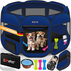 Puppyren - Hondenren- Dierenren - 64x125x125 cm - Blauw - LOVPET®