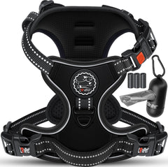 LOVPET® Reflecterende Hondentuigje - No pull & choke Hondenharnas - Anti-trek tuig - Verstelbaar Harnas met Handvat - inclusief Buideltasje - Zwart - M