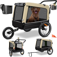 Hondenfietskar - Hondenkar - Fietskar hond - tot 40 kg - Beige •