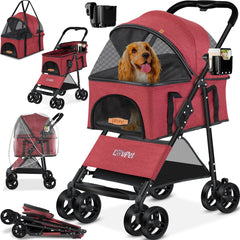 LOVPET® Hondenbuggy 2in1 Huisdieren - Wandelwagen - Rood
