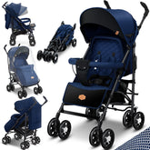 KIDIZ® Kinderwagen / Wandelwagen City-Pro Buggy Kinderbuggy Opvouwbaar Liggende wandelwagen Kinderwagen Opvouwbaar 360° 6-inch wielen Incl. muggennet, voetenzak en regenhoes Opvouwbaar Slaapfunctie - Marineblauw / Zwart