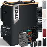 KESSER® Wasmand met Deksel - 3 Waszakken - 170 Liter - Zwart