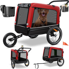 Hondenfietskar - Hondenkar - Fietskar hond - tot 40 kg - Rood •