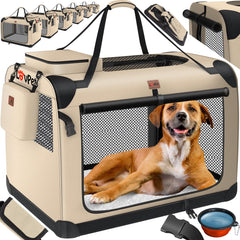 Reisbench hond - Draagtas hond - Transportbox - 81x58x58 cm - Beige