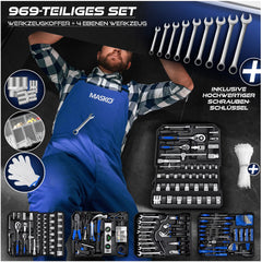 MASKO® 969 delige gereedschapskoffer - Gereedschapswagen - Blauw