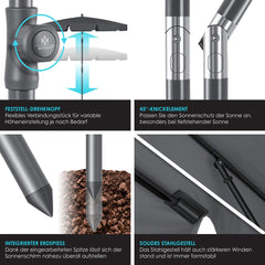 KESSER® Parasol LED Solar - Verstelbaar - Buigbaar - Antraciet