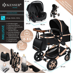 Kinderwagen 3 in 1 - Buggy - Wandelwagen - Kinderbuggy - Champagne - KESSER®