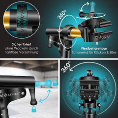 KESSER® Montagestandaard Fiets Reparatiestandaard 360° Draaibaar & Belastbaar tot 25kg | Fietsstandaard Fietslift | Fiets ophangsysteem Montage & reparatie standaard | Fietsstaander Met Draagtas & Fixatiestang - Goud