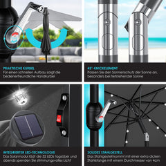 KESSER® Parasol LED Solar - Verstelbaar - Buigbaar - Antraciet