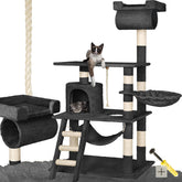tectake® - Krabpaal voor Katten met kattenhangmat - Inclusief hangmat, grot, trap, buis en speelkoord - Grote krabpaal met sisal en pluche - Krabmeubel - Hoogte 141cm - Zwart •