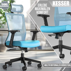 KESSER® Ergonomische Bureaustoel - Gamestoel - Office Chair - Blauw •