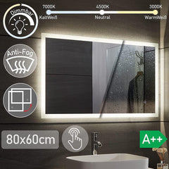 Badkamerspiegel met verlichting - Wandspiegel - 80x60 cm - Aquamarin