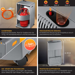 KESSER® keramische Gaskachel 4200 Watt - Inc. gasslang en beschermhoes - Donkergrijs