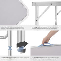 tectake® - Campingtafel opvouwbaar - Draagbare kampeertafel - Vouwtafel buiten - Inklapbare tafel - Weerbestendig - 75x55x68cm - Grijs