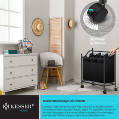 Wasmand 3 vakken - Wassorteerder - 105 Liter - Zwart - KESSER®