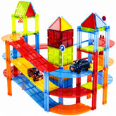 Magnetic Tiles Racebaan - 126 Stuks - Zelfrijdende Auto's - Speelgoed - Magnetische Tegels - Educatief & Constructie - Montessori - Bouwstenen - Bouwblokken - Voor 3, 4, 5, 6, 7, 8, 9 Jaar - Bouw je Magna Wereld - Kinderen - Olvy