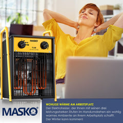 MASKO® Bouwkachel 9kW - Ventilatorkachel voor Binnen- en Buiten Elektrische Kachel Keramische Werkplaatskachel Electrische Verwarming 9000 Watt - Geel