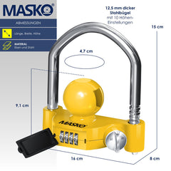 MASKO® Disselslot - Koppelingsslot - Aanhangwagenslot - Geel