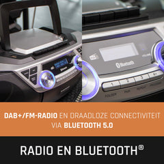Lenco SCD-720SI - Draagbare radio met DAB radio, Bluetooth®, CD, casette recorder en USB speler - Zilver •