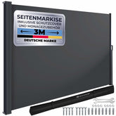 KESSER® Zijzonwering uitschuifbaar zonnescherm 300x180 ondoorzichtige privacybescherm donkergrijs