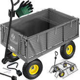 KESSER® Bolderkar - Bolderwagen tuinkar transportkar 700kg beladen tuinkar, incl. afneembaar zeil, luchtbanden gereedschapskar veelzijdig te gebruiken incl. handschoenen + dienblad