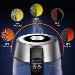 Waterkoker met temperatuurregeling - RVS - met LED - 1.7L - 2200W - Zwart •