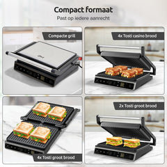 Contactgrill - Tosti apparaat - Tosti ijzer - Grill apparaat - 1800W - Zwart - Olvy •