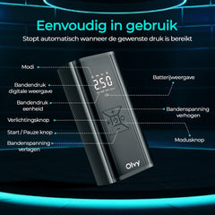 Compressor Bandenpomp - Draagbare Luchtcompressor - 7000 mAh - Elektrische Fietspomp - Fiets/Auto/Motor/Bal/Luchtbed - Olvy •
