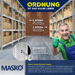 MASKO® Opbergrek - Stellingkasten - Set van 2 - Tot 1400kg - Zilver •