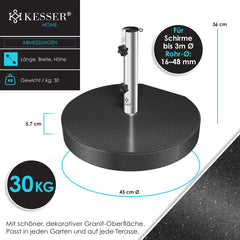KESSER® Parasolvoet op wielen Graniet 30 kg - Parasol voet tot Ø38mm - Ø48mm verrijdbaar Rond Ø45cm - Antraciet