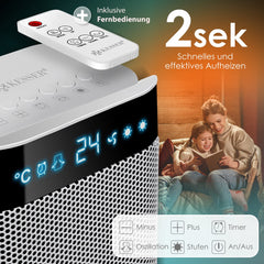 KESSER® Ventilatorkachel 2000W Elektrische Kachel met Afstandsbediening - Keramische Heater met LED Display - Elektrische Verwarming energiezuinig 10-35°C Verwarmer met Oscillatiefunctie en Timer 2 Staanden - Zilver