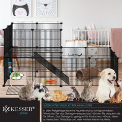 KESSER® Konijnenren - Konijnenhok - 36x216x216 cm - Binnen & Buiten - Zwart •
