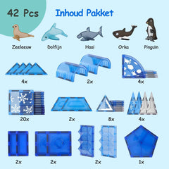 Magnetic Tiles - Magnetisch Speelgoed - Magnetische Tegels - Educatief & Constructie - Montessori - 42 Stuks - Bouwstenen - Bouwblokken - Voor 3, 4, 5, 6, 7, 8, 9 Jaar - Bouw je Magna Wereld - Kinderen - Olvy