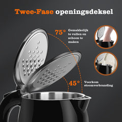 Waterkoker - met LED - Elektrisch - 1.5L - 2200W - Zwart