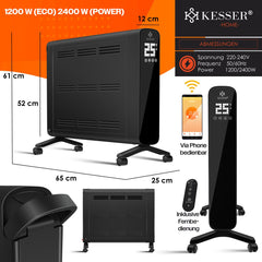 Elektrische Kachel - Heater - Convectorkachel met thermostaat - 2400W - Zwart - KESSER® •