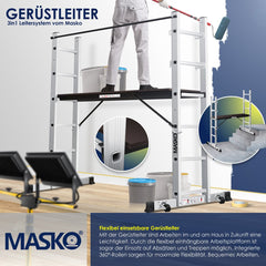 MASKO® Kamersteiger Aluminium - Multifunctionele Ladder - Zilver