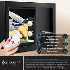 KESSER® Kluis met sleutelslot - 30x20x20cm - Zwart